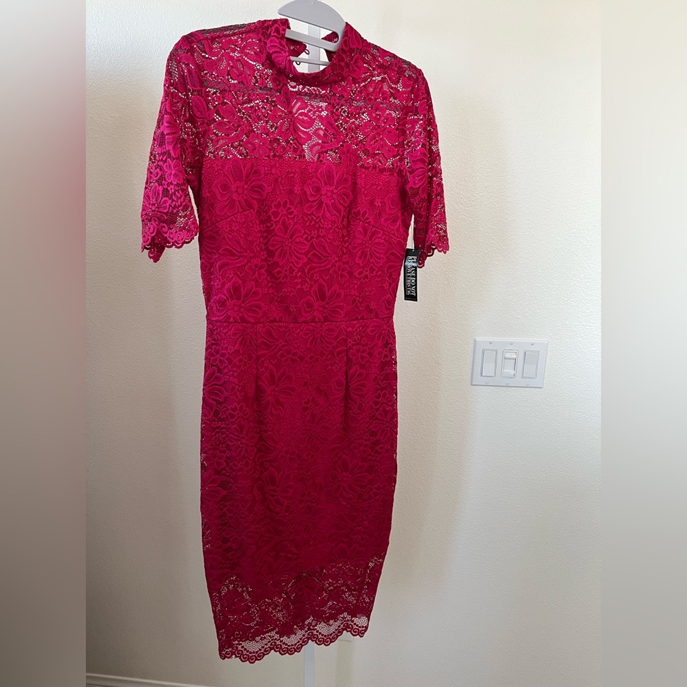 New York & Company Fuchsia Lace Midi Dress